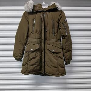 BCBGMAXAZRIA Women’s Faux Fur Hooded Parka Coat Winter Jacket Insulated Sz Small